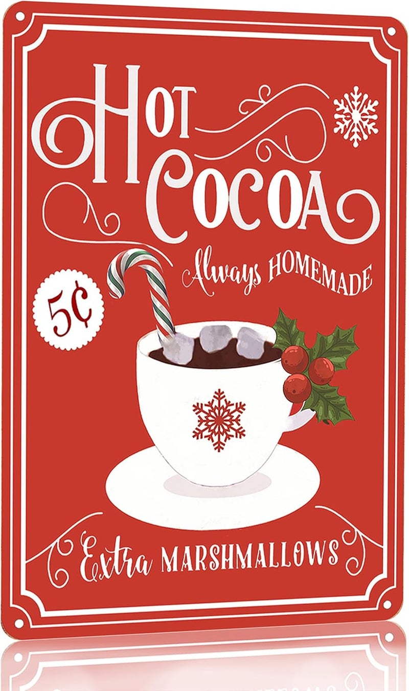 Joyline Vintage Christmas Decor Gifts Rustic Hot Cocoa Always Homemade Extra Marshmallows Tin Sign for Home Farmhouse Kicthen Cafe Bar Wall Decor 8 x 12 inches (3234) - Image 1